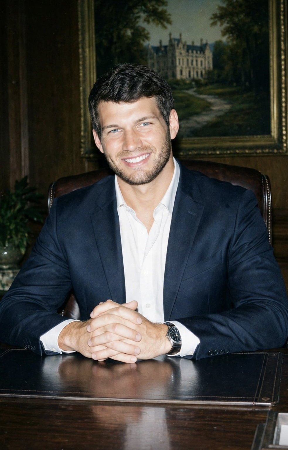 Carson Thrush, founder of Thrushold Properties, at his desk